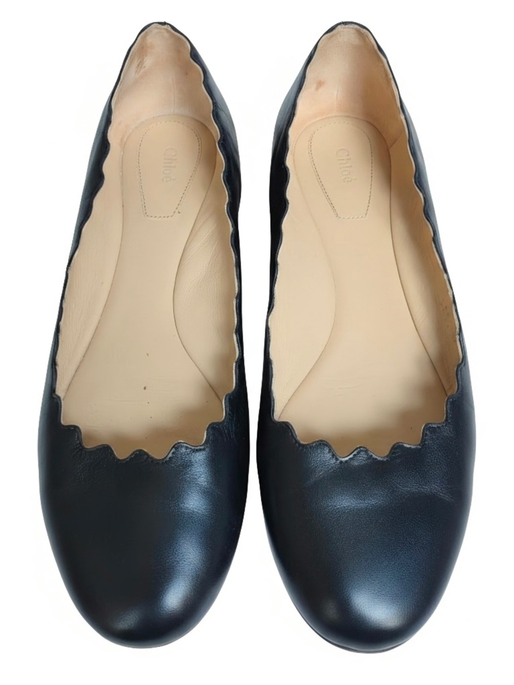 Chloe Lauren Scallop Edge Leather Ballet Flats in Black
